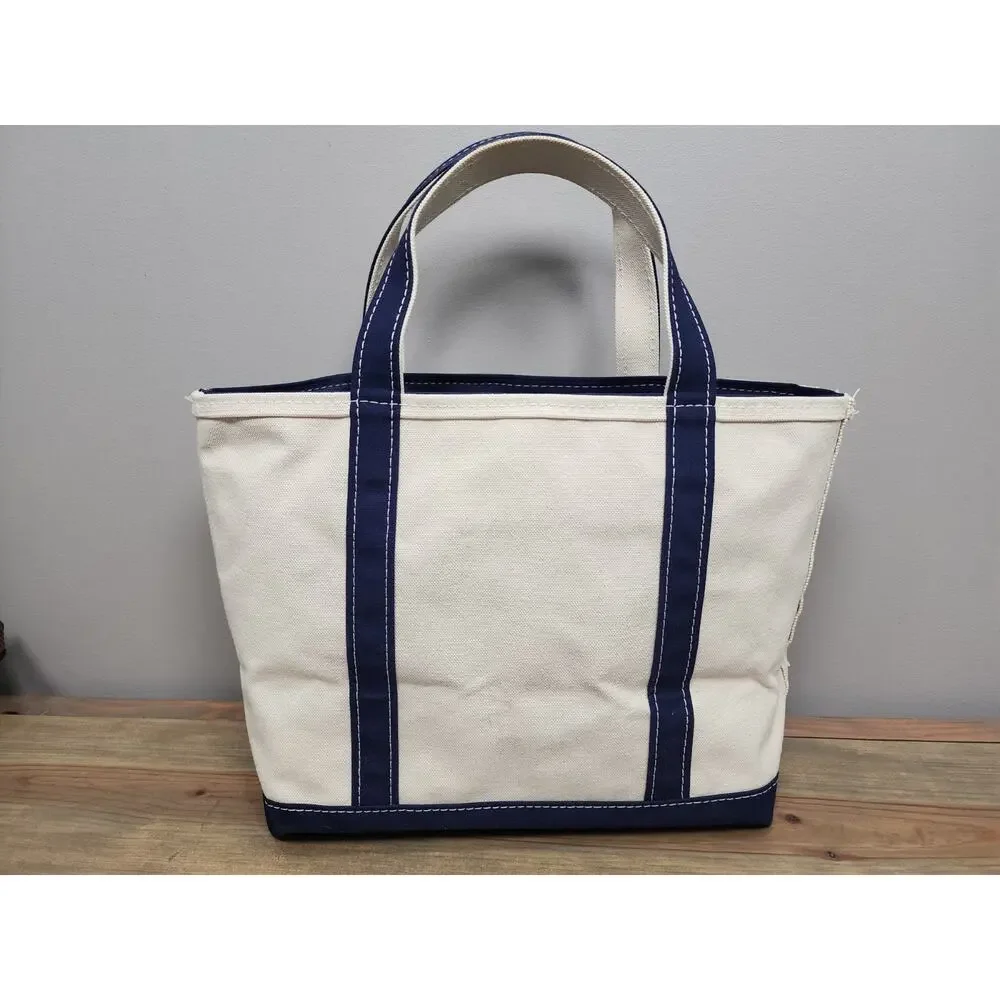 L.L.BEAN Vintage Zip Top Boat and Tote Medium Natural Navy Canvas 16x12 USA - Picture 5 of 16